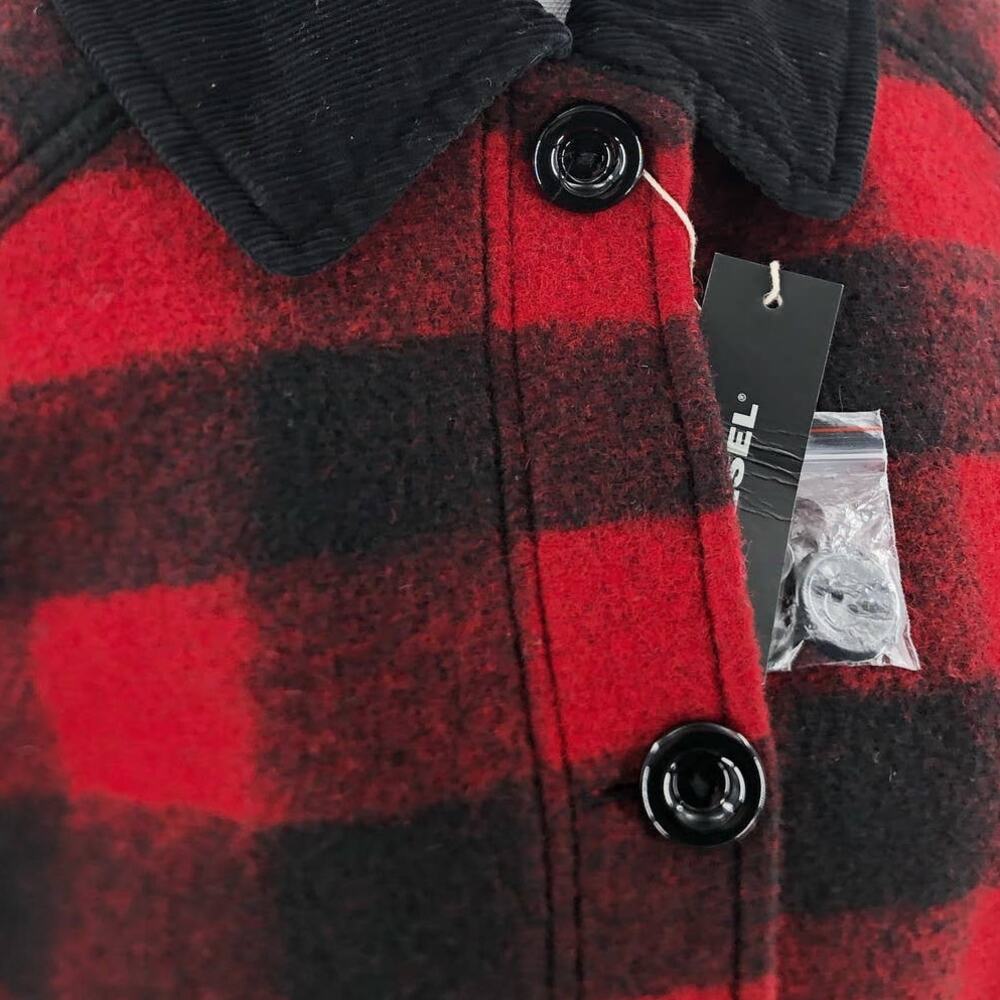 Diesel Plaid Coat Red Black Plaid Flannel Women's Sz L NWT $875 - Picture 5 of 11